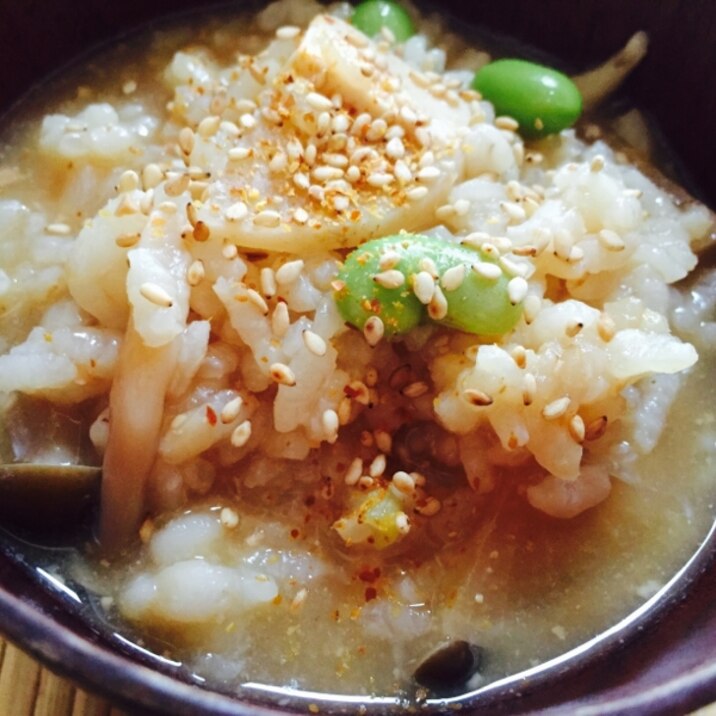 リメイク!ダイコンと枝豆の味噌汁雑炊